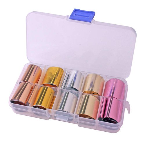 WOKOTO 10 Rolls Solid Color Nail Art Foil Stickers Starry Sky Full Wraps Adhesive Nail Transfer D...