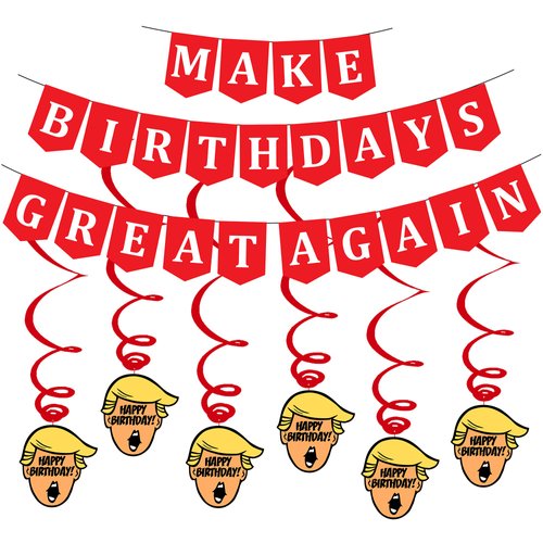 Funny Birthday Party Pack – MAGA Happy Birthday Banner and Swirls Pack - Adult Birthday Decorations – 21st – 30th – 40th – 50th – 60th – 70th – 80th Birthday Party Supplies