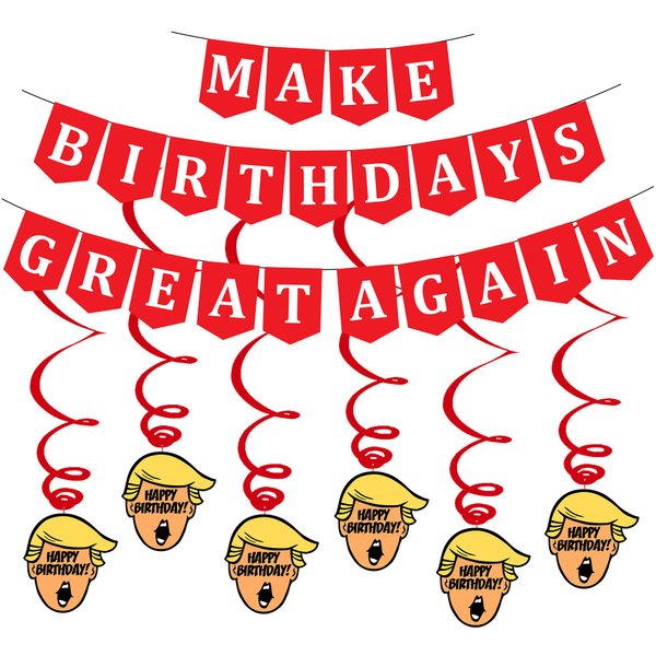 Funny Birthday Party Pack – MAGA Happy Birthday Banner and Swirls Pack - Adult Birthday Decorations – 21st – 30th – 40th – 50th – 60th – 70th – 80th Birthday Party Supplies