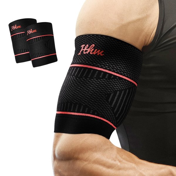 ITHW Bicep Tendonitis Brace for Pain Relief, Bicep Tendonitis Sleeve for Muscle Strains Recovery, Bicep Compression Sleeve for Men and Women (Medium, 1Pair)