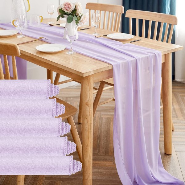 Yourose 5PCS Light Purple Chiffon Table Runner 10ft-29x120 Inches ,Gauze Table Runner,Rustic Sheer Fabric for Romantic Wedding Decorations,Baby Shower and Birthday Party Table Decorations