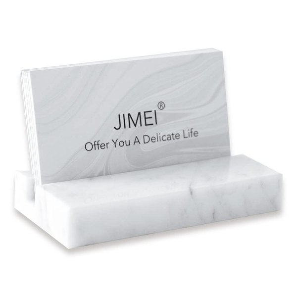 JIMEI Business Card Holder for Desk - Business Card Display Holder - Made of White Carrara Marble - Desk Organizer Stand for 25 Business Cards - Cute Office Desktop Accessory for Men and Women