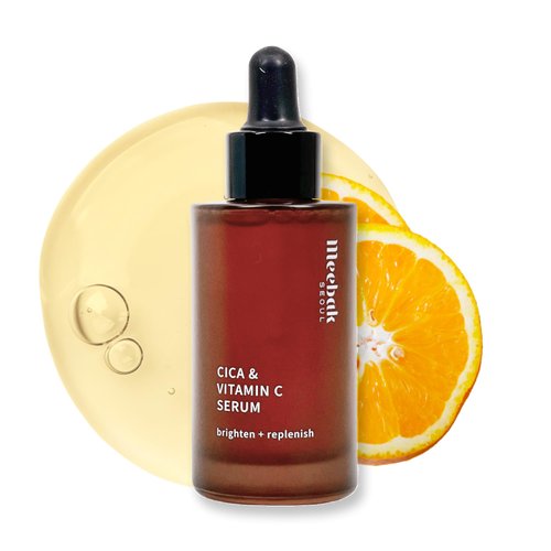 Meebak Cica & Vitamin C Serum | Korean Dark Spot Remover Facial Serum | Soothing Anti Aging & Skin Brightening w/Centella Asiatica, Panthenol, & Adenosine
