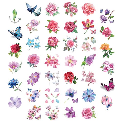 80 Sheet Flower Temaporary Tattos for Women Girls Realistic Fake Tattoos 3D Rose Butterfly Peony Lavender Leaf Waterproof Tattoo Stickers Watercolor Floral Body Art Tattoo Stickers (40 style*2)