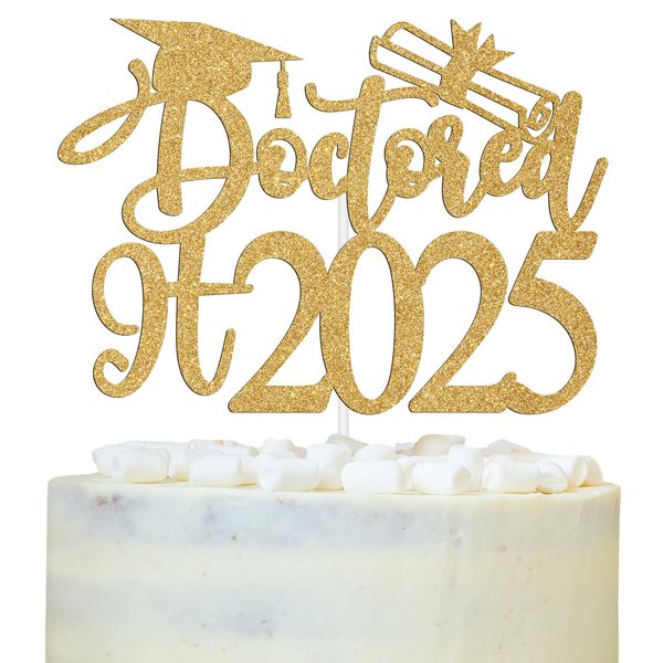 Doctored It 2025 Cake Topper, It's Dr Actually, Happy Doctoral Degree Cake Decorations, Congrats Dr, Class of 2025 Doctorate Graduation Party Decorations Gold Glitter