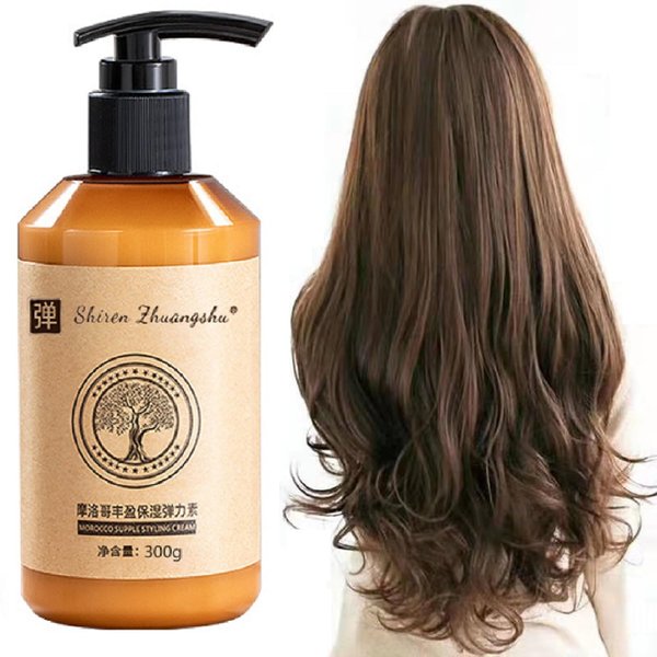 OUKPANE Original and Genuine Shiren zhuangshu Long-lasting Styling Moroccan Volume Moisturizing Elasticity, Hydrating Styling Cream Moisture Styling Elastin Conditioner for Curly Hair (300g)