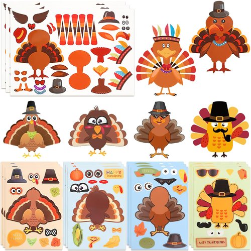 Koogel 15 PCS Thanksgiving Make-A-Turkey Stickers, Party Favors Supplies Stickers for Kids, Make ...