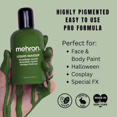 Mehron Makeup Liquid Makeup | Face Paint and Body Paint Perfect for Halloween, Cosplay I Air Brush Compatible Body Paint 4.5 oz (133 ml) (GREEN)