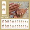 MISUD Medium Almond Press on Nails Stiletto Fake Nails Glossy Glue on Nails Elegant Artificial Acrylic Nails Gold French Tip Stick on False Nails with Design 24 pcs