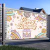 Avezano Groovy Birthday Backdrop Banner Retro Hippie Boho Girl Birthday Party Decorations Daisy Groovy Bday Photography Background Wall Decor (70.8x43.3 inch)