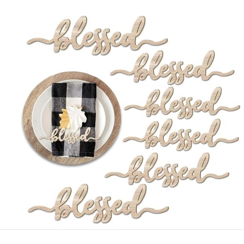 Thanksgiving Place Cards Blessed, Thankful, Grateful Wood Signs Fall Dining Table Plate Ornament Farmhouse Home Table Setting Decor 6 Pack (Thankful, Grateful, Blessed 18 Pack)