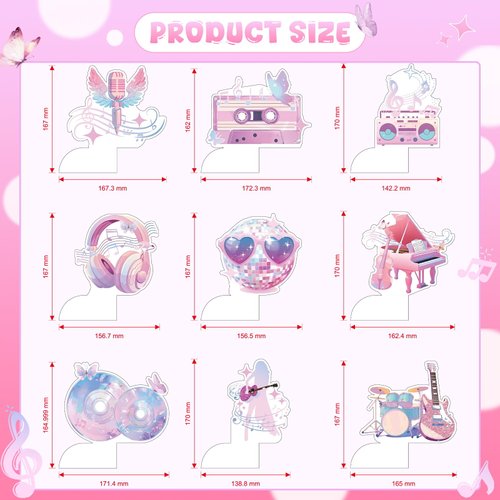 9 Pcs Music Themed Birthday Party Decorations Popular Star Guitar Honeycomb Centerpieces for Tables Decor for Girls Fans Party Supplies