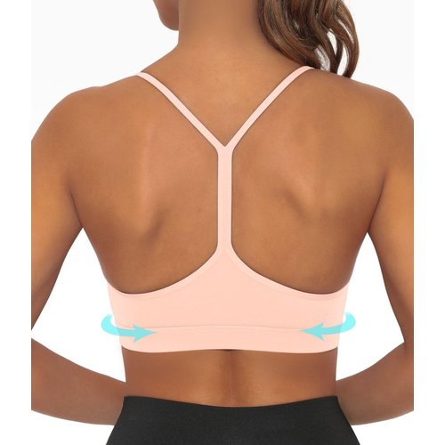 Y Back Sports Bra for Women Low Impact Racerback Workout Bras Sexy Spaghetti Thin Straps Yoga Bras with Removable Pads(Pink-XL)