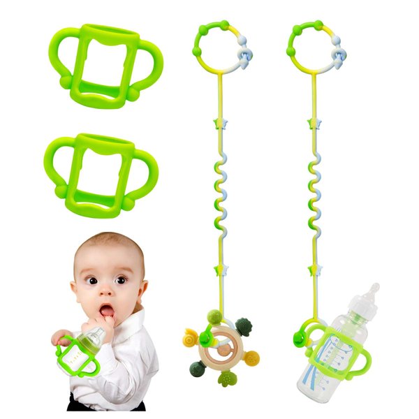 RTMOK Toy Straps for Baby, Dr. Brown's Bottles Holder, Applies Strap for Dr Brown Bottles, Stroller Toys, Teething Toys for Babies, High Chair Toys, 2Pcs Silicone Baby Toy Strap+2Pcs Bottles Holder.