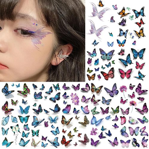 150 Pcs Butterfly Makeup Temporary Tattoos for Kids Women Girls, Waterproof Colorful Butterflies Wings Fake Tattoo Stickers Face Body Arm Birthday Party Favors Makeup Supplies