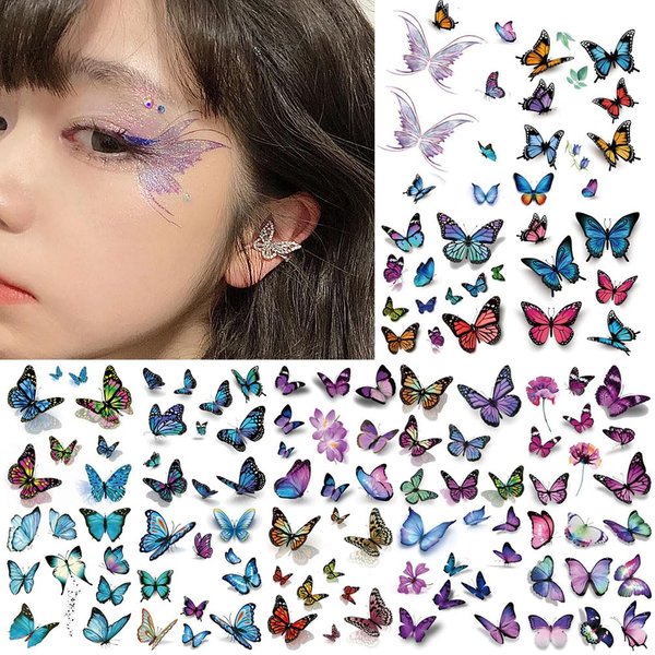 150 Pcs Butterfly Makeup Temporary Tattoos for Kids Women Girls, Waterproof Colorful Butterflies Wings Fake Tattoo Stickers Face Body Arm Birthday Party Favors Makeup Supplies