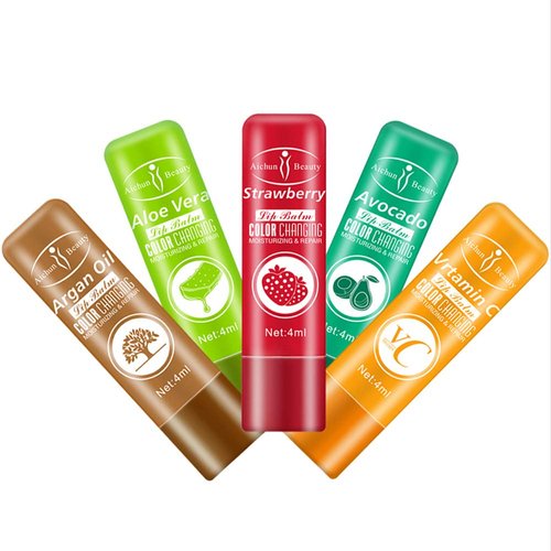 DISAAR Beauty Lip Balm Nourishing Lipstick Waterproof Moisturizing Hydrating Color Changing Aloe Vera Strawberry Avocado Argan Oil Vitamin С 4 ML - 5 PCS