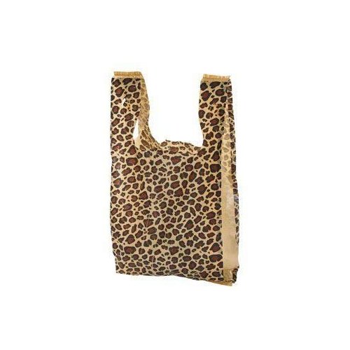 Charm Your Prince 100 LEOPARD PRINT Disposable Plastic Shopping Gift Bags with Handles by CYP - Medium - 11 1/2" x 6" x 21"