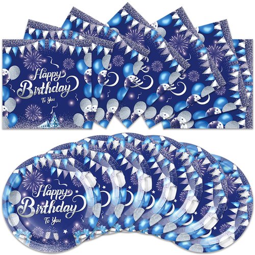 Generic 40pcs Blue Birthday Party Supplies-Party Decorations Tableware For Kids, Plate, Napkin Party Decorations Dinnerware