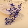 Teyglen Blue Crystal Beads Hair Comb Rhinestone Wedding Hair Comb Hair Accessories for Bride Bridal Hair Piece Headpiece for Women Girls (Blue)