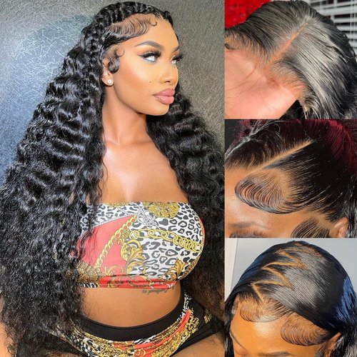 30 Inch Deep Wave Lace Front Wigs Human Hair Pre Plukced 150% Density 13x4 HD Lace Front Wigs Human Hair Brazilian Virgin Curly Wigs for Black Women Glueless Deep Wave Lace Front Wigs Human Hair
