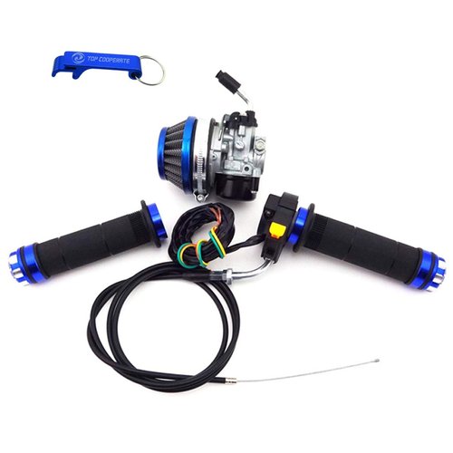 TC-Motor Racing Carburetor Carb Blue Filter Throttle Handle Grips Cable Switch Kit For 2 Stroke 50cc 60cc 80cc Gas Motorized Bicycle