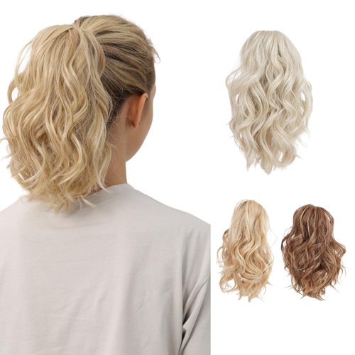 JUVABUN Claw Clip Beach Waves Ponytail Extension 10" -Platinum Blonde | Hair Extension Clips | Ponytail Extension Human Hair | Hair Extensions Washable Realistic And Synthetic Hairpiece