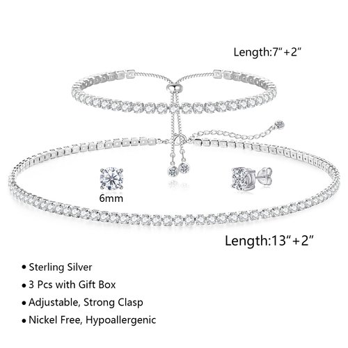 HAXIYA Tennis Necklace Set for Women Crystal Bracelet Diamond Earrings Wedding Jewelry for Bride Sterling Silver Jewelry Sets Pack of 3