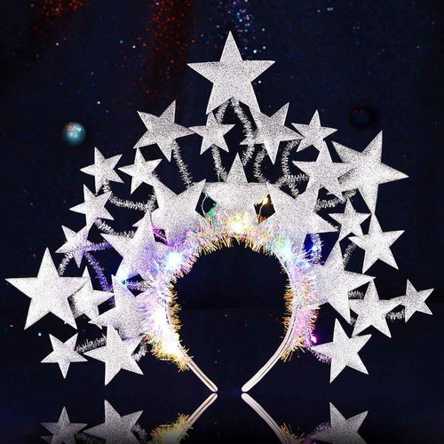 TWINKLEDE Halo Crown Light Up Headband Sparkly Stars Headpiece Glitter Hair Band Party Hair Accessories for Women and Girls (Silver)