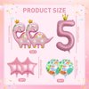 7pcs Pink Crown Dinosaur Balloons, Girl Dinosaur Birthday Number Mylar Foil Balloon Pink Dinosaur 5th Birthday Party Supplies Decorations (5th)