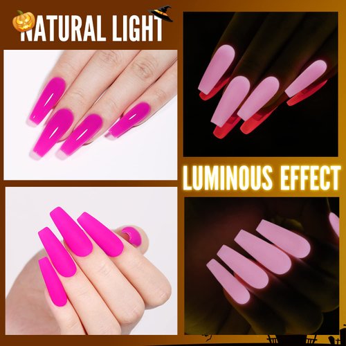 YOKE FELLOW Glow in the Dark Gel Nail Polish, 10ML Soak Off UV Glows Luminous Effect Gel Polish Fluorescent Bright Purple for Salon or DIY At Home