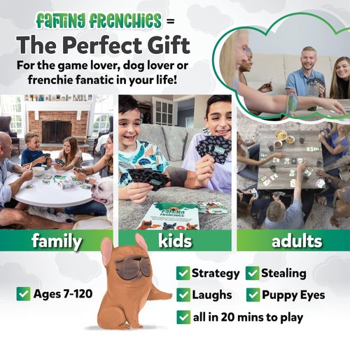 Farting Frenchies Card Game – Fun Family Card Games for Adults & Kids Ages 7+, French Bulldog Gifts Strategy Game | Simple Setup Party Games, 20-Min Playtime, 2-4 Players| Best Christmas Games Gift