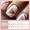 Tyuimhx 24Pcs Short Square Press on Nails Glossy Fake Nails With Gold Glitter Stripe Designs Full Cover Stick on Nails Acrylic Artificial False Nails for Women Girls Glue on Nails