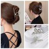 3 Pack Hair Claw Clips for Thick Long Hair, Silver Metal Wave Cross with Peal Big Jaw Clamps Hair Accessories for Women, Fashion Elegant Aesthetics Variety Hairgrip Styling Tools…
