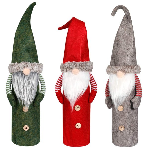 D-FantiX Christmas Gnomes Wine Bottle Cover, Handmade Swedish Tomte Gnomes Wine Bottle Toppers Santa Claus Bottle Bags with Drawstring Style Holiday Home Christmas Decorations Gift 3 Pack