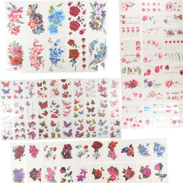 130pcs /Set Temporary Tattoo Stickers,Disposable Waterproof Tattoo 3D Flower Tattoo Stickers Butterfly Fake Tattoo Body Art Sticker