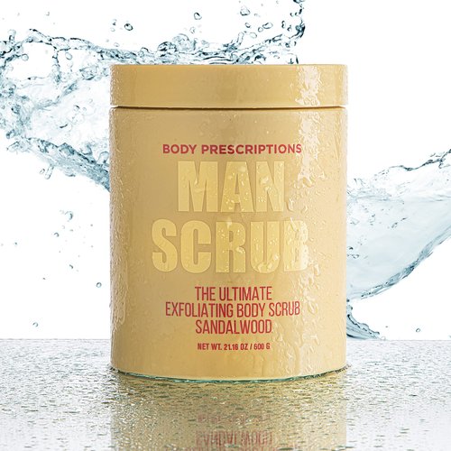 Body Prescriptions Body Scrub for Men- Ultimate Exfoliating Scrub Infused with Sandalwood, Men’s Body Wash in Jar with Twist Top, 21 oz, For All Skin Types