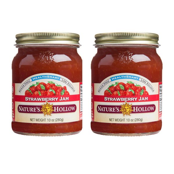Nature's Hollow Strawberry Jam: Sugar Free Preserves, Low Cal, Non GMO, Keto Friendly, Vegan, Gluten Free, and Diabetic Friendly - Sugar Free Jam - 10oz Pack of 2