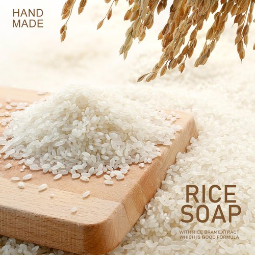 KYDA 2 Pcs Rice Soap Bar, Handmade Rice Bath Soap, Rice Essential Oil Bath Soap, Bath & Body Cleansing Soap Bar