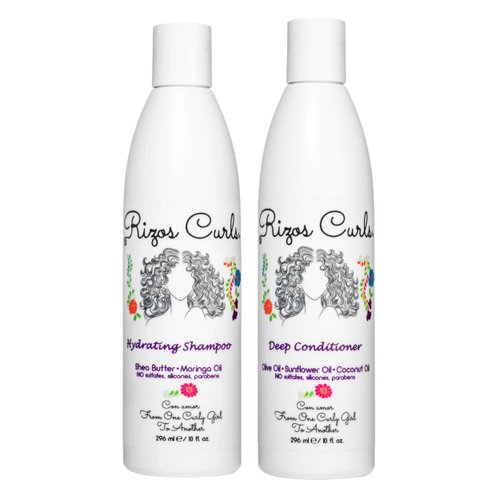 Rizos Curls Wash Day Bundle, Hydrating Shampoo & Deep Conditioner Bundle, Gently Cleanse and Hydrate Curly Hair, Moisturize Scalp & Hair, Clean & Natural Ingredients for all Hair Types 1a - 4c