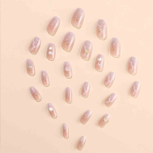 Enppode Coffin Press on Nails Medium Fake Nails Pink Stick on Nails for Women 24 PC/Set