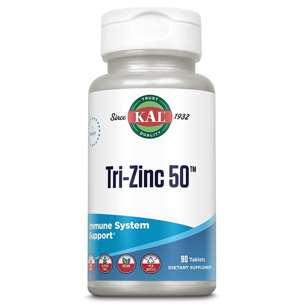 KAL Tri Zinc 50mg w/Zinc Citrate, Zinc Amino Acid Chelate and Zinc Picolinate, Healthy Metabolism and Immune Support Supplement, Vegan, Gluten Free, Non-GMO, 60-Day Guarantee, 90 Servings, 90 Tablets