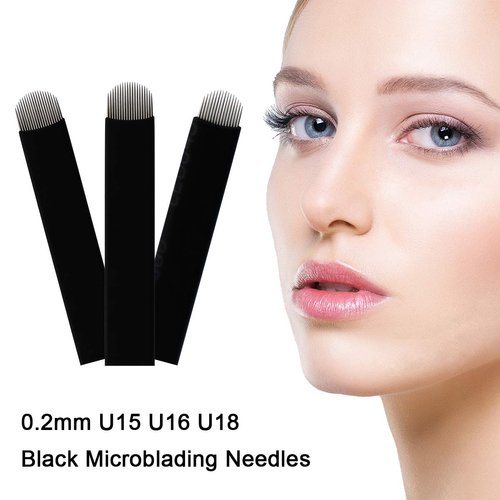 Guapa 100 Pcs Black Disposable Microblading Blade U 0.20mm Permanent Makeup Manual Hair Strokes Tattoo Needle (U18)