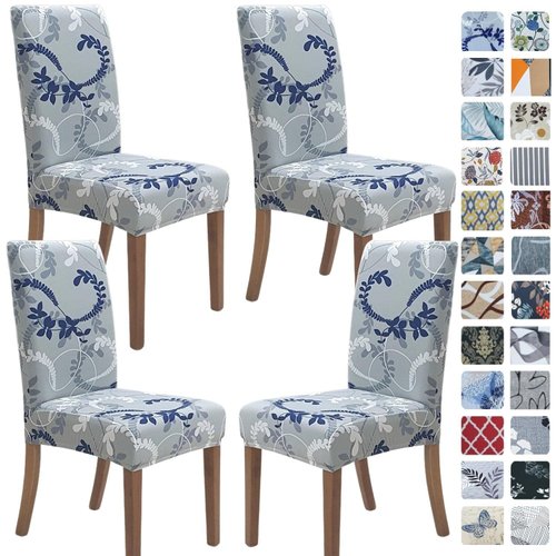 SPRINGRICO Chair Covers for Dining Room 6 Pack, Stretch Dining Chair Cover, Washable Spandex Kitchen Parsons Chair Slipcovers, Removable Seat Protector for Home or Party (Set of 6, Floral GREY1)