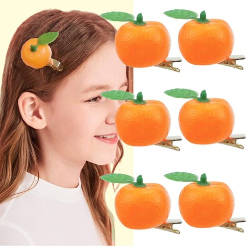 FULYA 6 PCS Orange Hair Clips Artificial Fruit Orange Hair Accessories,Fruit Hair Clips, Alligator Orange Hair clips for Teen Girl Women