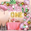Christmas 1st Birthday Pink Green Pastel Balloon Garland Arch Kit With Sweet One Candy Cane Balloons For Girl Princess Ballerina Christmas Birthday Baby Shower Party Decorations