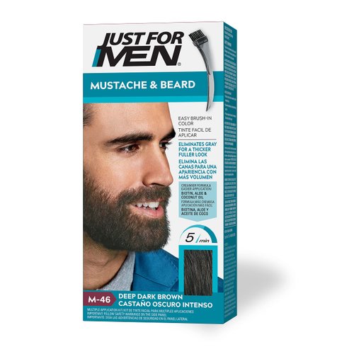 Just For Men Mustache & Beard, Beard Dye for Men with Brush Included for Easy Application, With Biotin Aloe and Coconut Oil for Healthy Facial Hair - Deep Dark Brown, M-46, Pack of 1