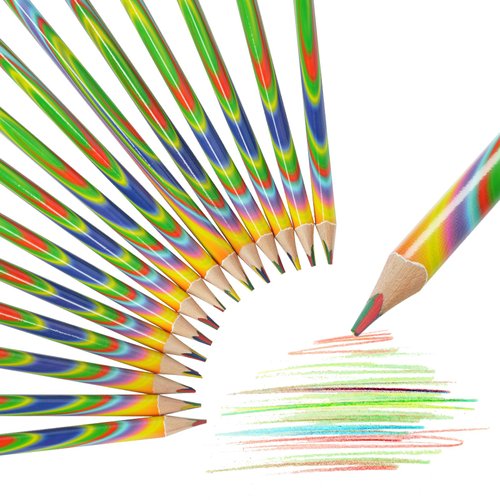 AUAUY 15pcs 4 in 1 Colored Pencils, Rainbow Pencil for Kids and Students, Wooden Coloring Pencils for Coloring Books, Sketching, Drawing Stationery, Art Supplies, Kids Gift (Red+Yellow+Blue+Green)