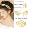 LOYALLOOK 5Sets Grecian Goddess Costume Accessories Set Greek Leaf Headband Coil Bracelet Artificial Pearl Earrings Golden Leaves Bridal Hair Comb for Women Wedding Party