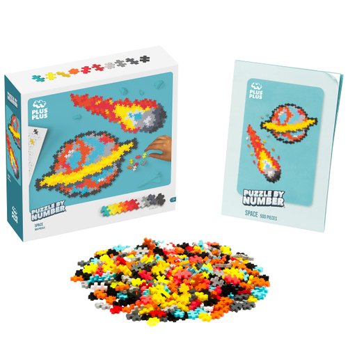 Plus Plus Puzzle By Number, 500 Piece Mini Interlocking Hashtag Color Blocks, 3D Pixel Art Kit for Kids - Outer Space
